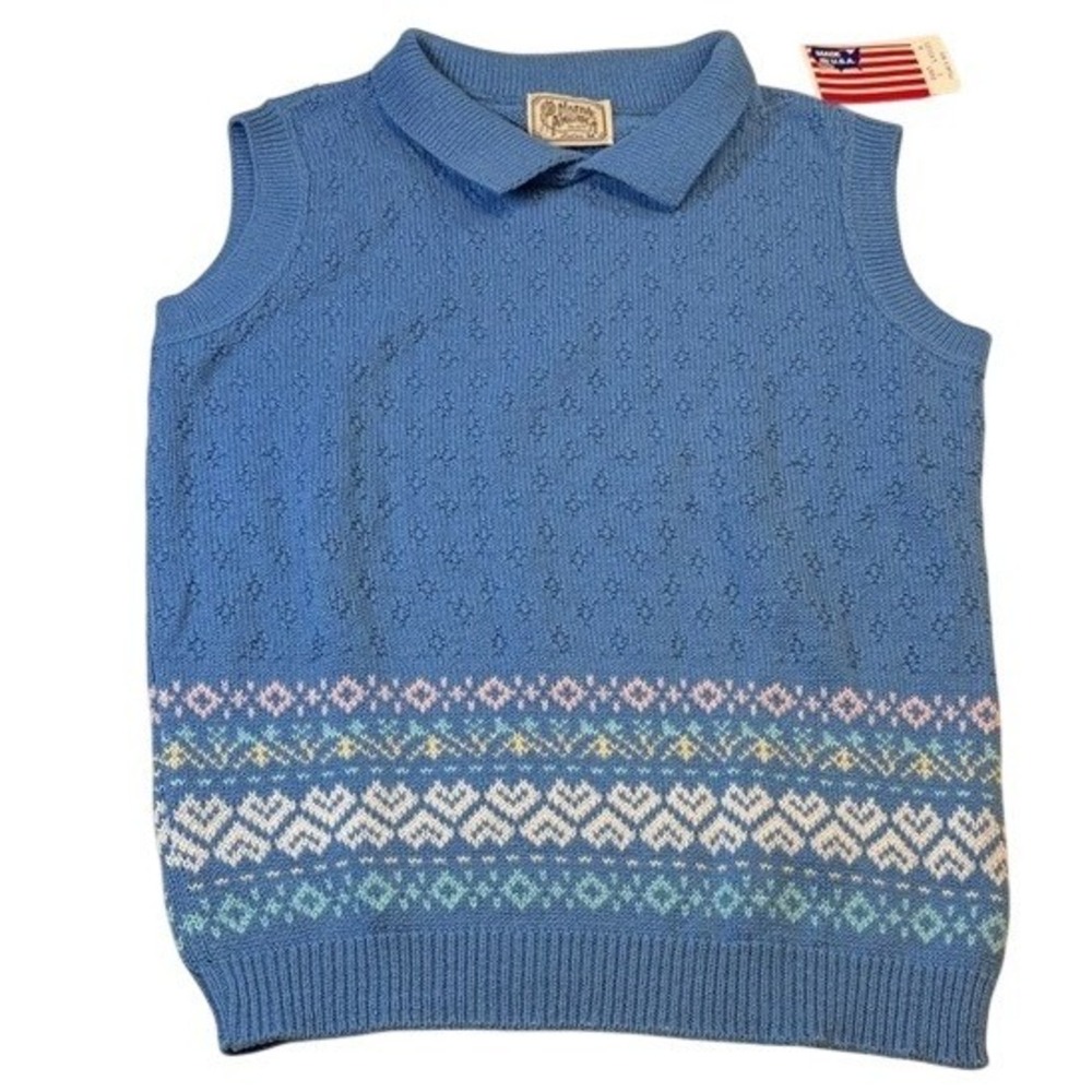 Native America by ALPS Cute Pastel Soft Blue Knit Fair Isle Vest Women's Medium